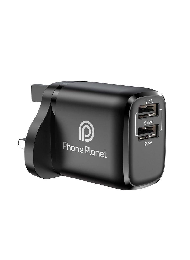phone planet - 2-Port USB Wall Charger Adapter Black - Image 1