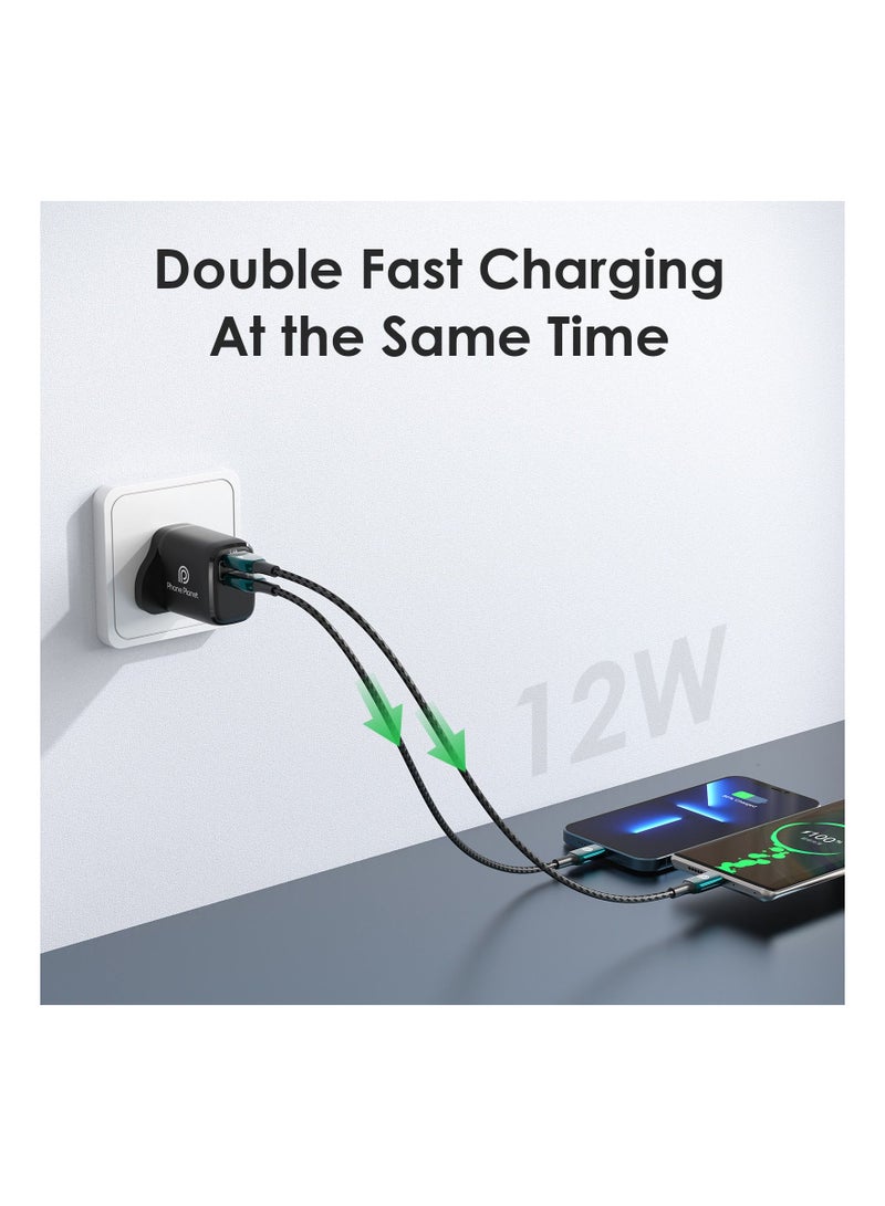 phone planet - 2-Port USB Wall Charger Adapter Black - Image 3
