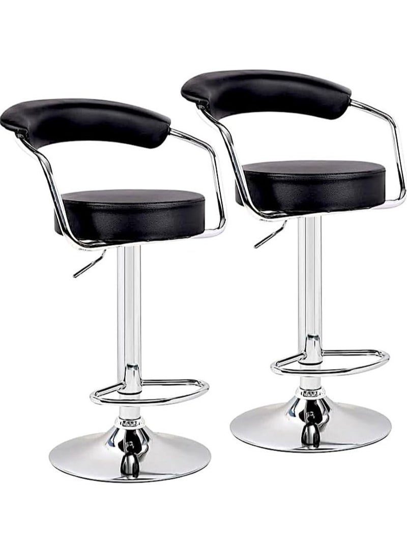 Modern PU Leather Adjustable Height Bar Stools with Backrest and Footrest – Swivel Round Kitchen & Dining Chairs, Set of 2, Black - Image 1