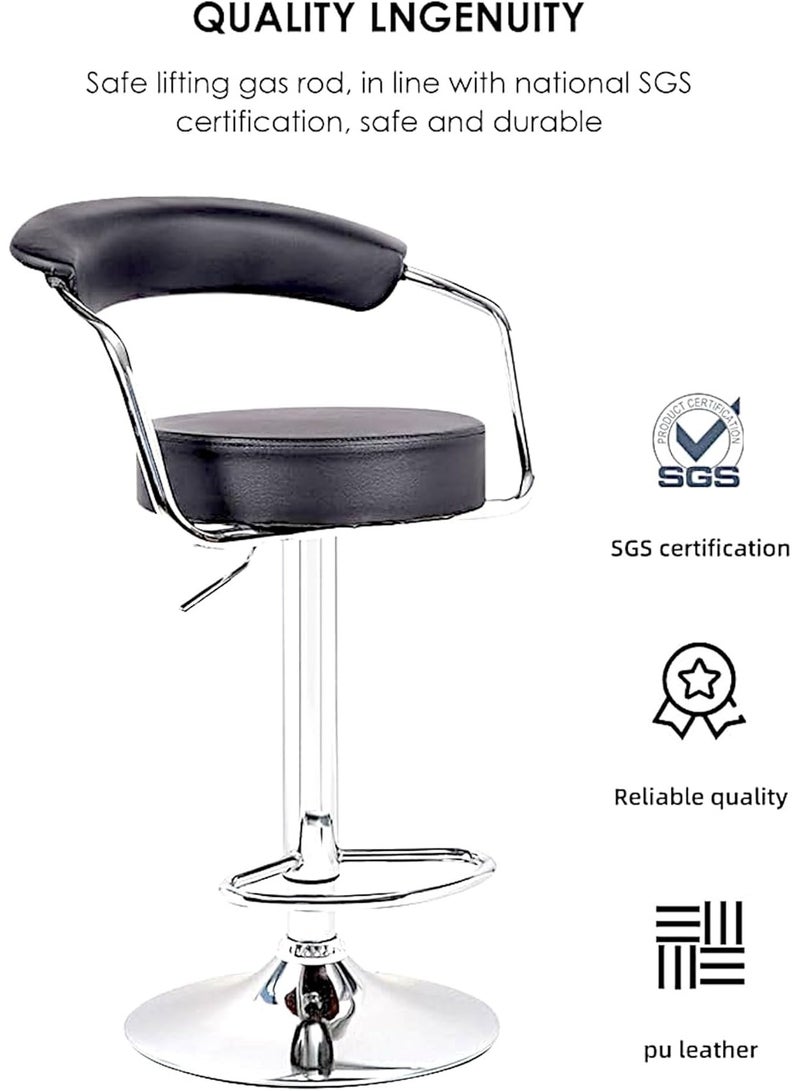Modern PU Leather Adjustable Height Bar Stools with Backrest and Footrest – Swivel Round Kitchen & Dining Chairs, Set of 2, Black - Image 2