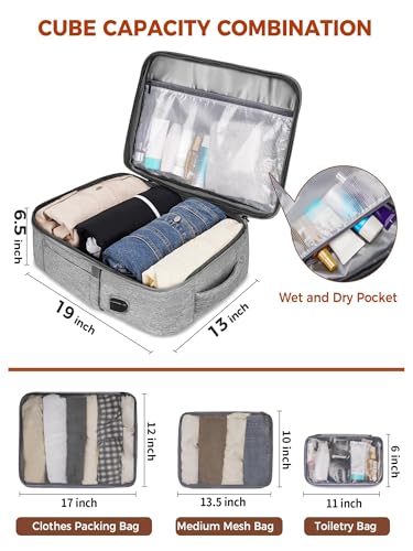 Vancropak Carry on Backpack, Flight Approved Travel Backpack with 3 Packing Cubes, Expandable Large 40L Travel Bag fits 17.3" Laptop, Anti Theft Luggage Suitcase Weekend Daypack for Women Men, Grey - Image 5