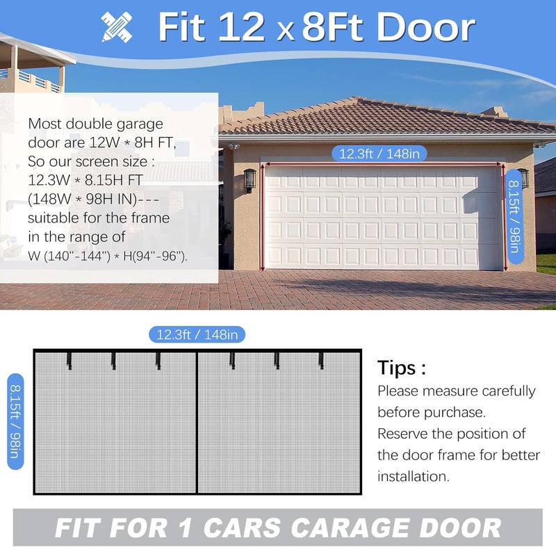Iduontis Garage Door Screen for 1 Car Garage 12x8FT - Magnetic Fiberglass Mesh with Weighted Bottom - Image 2