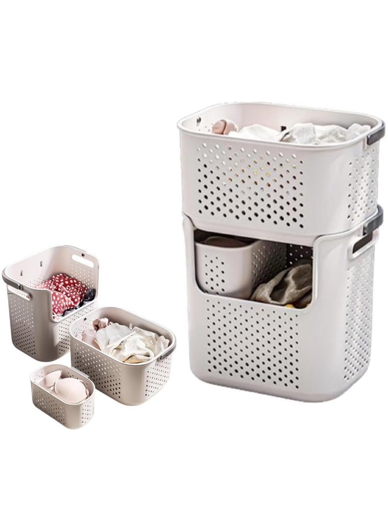XVersion Foldable Laundry Basket Plastic Extra Large with Handle, 3-Piece Collapsible Bucket Laundry Hamper, Plastic Laundry Bin Container, Multi-Organizer Clothes Storage Washing Basket L35xW27xH34cm  - Image 1