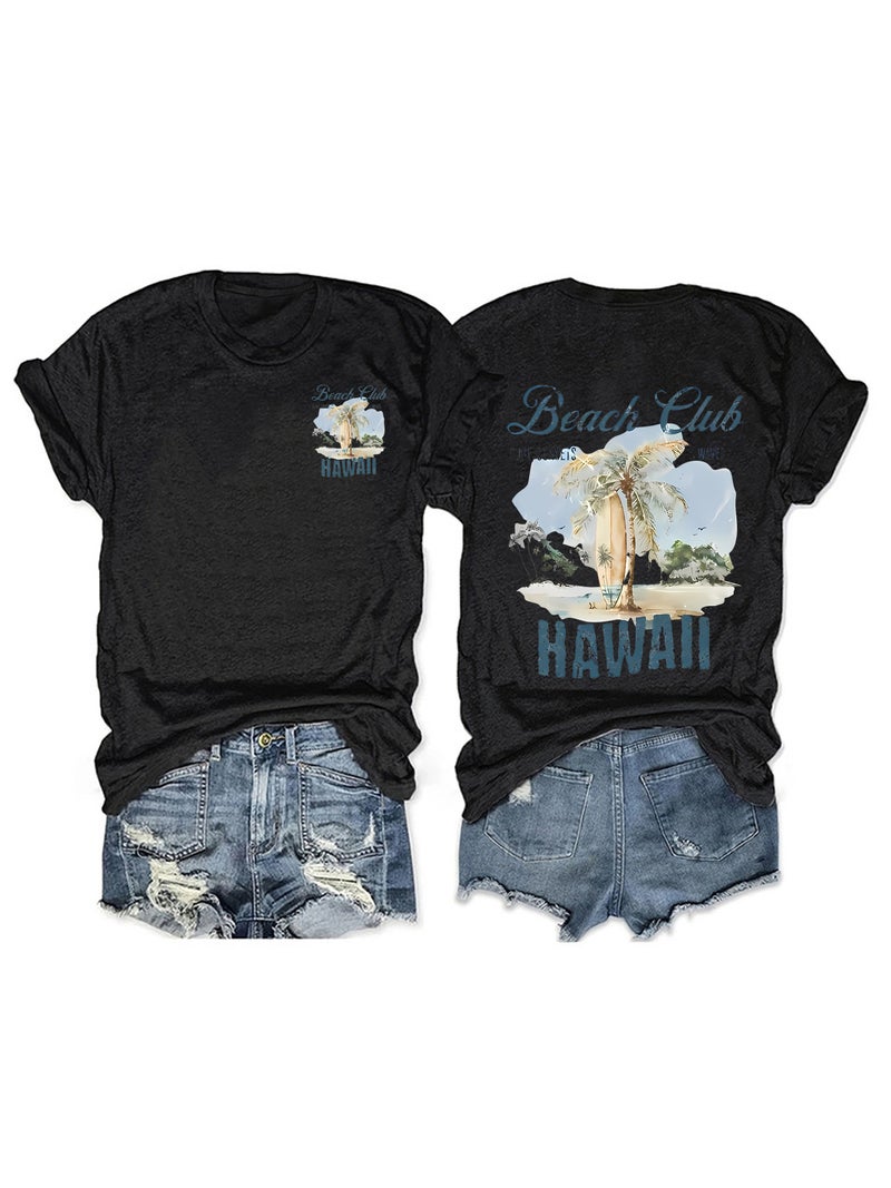 Summer Women'S Summer Scenery Pattern Round Neck Short Sleeve Leisure Fashion Explosion T-Shirt - Image 3