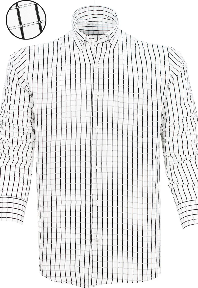 Varetta Men's Black Checkered Pattern Long Sleeve Button Down Collar Classic Cut Shirt