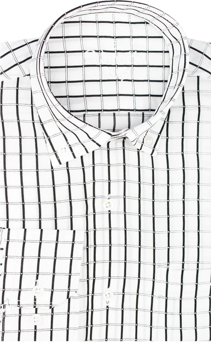 Varetta Men's Black Checkered Pattern Long Sleeve Button Down Collar Classic Cut Shirt