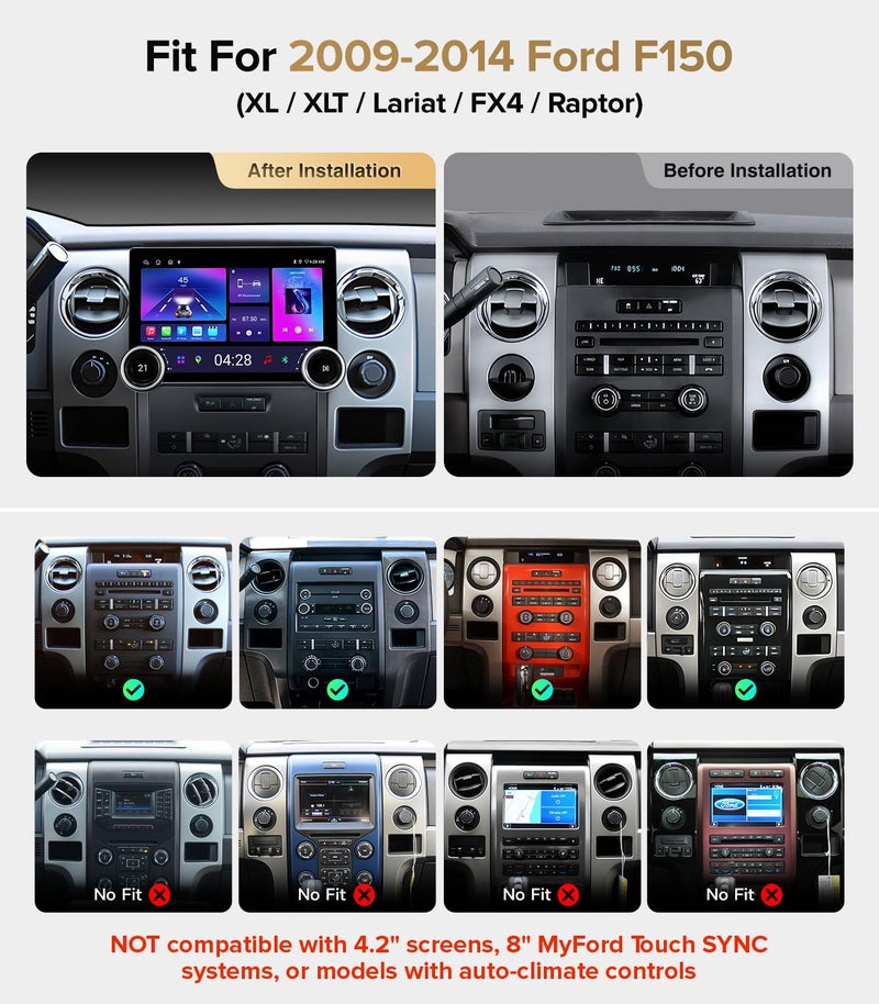 AINAVITO 11.5" 2K Android 13 Car Stereo for Ford F150 F250 (2009-2014) - 8-Core 6GB+128GB Wireless CarPlay Android Auto with Dual Physical Knobs, QLED Touchscreen, Fits XL XLT Base Trims (Manual AC ONLY) - Image 2