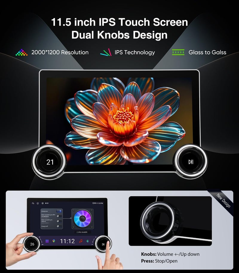 AINAVITO 11.5" 2K Android 13 Car Stereo for Ford F150 F250 (2009-2014) - 8-Core 6GB+128GB Wireless CarPlay Android Auto with Dual Physical Knobs, QLED Touchscreen, Fits XL XLT Base Trims (Manual AC ONLY) - Image 5