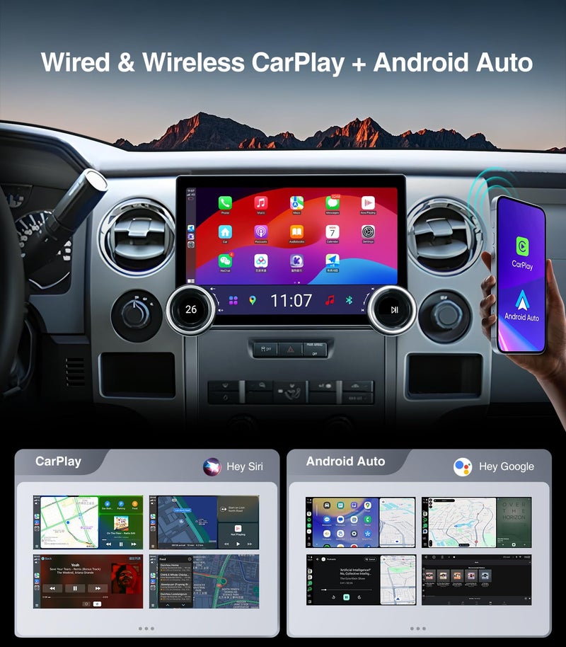 AINAVITO 11.5" 2K Android 13 Car Stereo for Ford F150 F250 (2009-2014) - 8-Core 6GB+128GB Wireless CarPlay Android Auto with Dual Physical Knobs, QLED Touchscreen, Fits XL XLT Base Trims (Manual AC ONLY) - Image 3