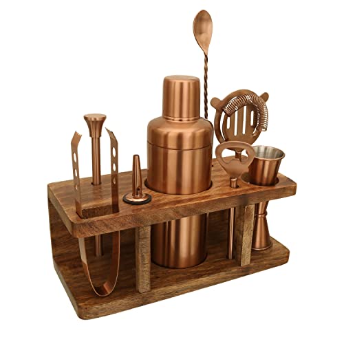 HAINE Stainless Steel Bartender Kit with Stand, 9-Pieces Cocktail Shaker Set with Stylish Bamboo Stand, Perfect Home Professional Cocktail Shaker Set, Awesome Drink Mixing Bar Set Tools - Image 2