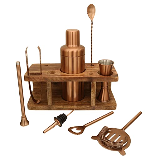HAINE Stainless Steel Bartender Kit with Stand, 9-Pieces Cocktail Shaker Set with Stylish Bamboo Stand, Perfect Home Professional Cocktail Shaker Set, Awesome Drink Mixing Bar Set Tools - Image 4