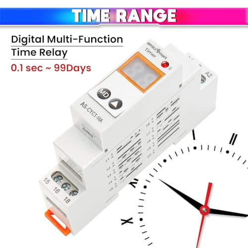 amiciSmart Multi-Functional On, Off Delay, Cycle Timer Switch, 0.1 sec to 99 Days Range with 20 Function Modes, AC/DC Time Relay (16A) - Image 2