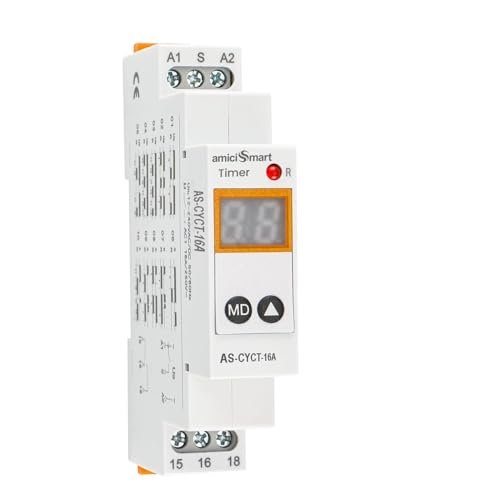 amiciSmart Multi-Functional On, Off Delay, Cycle Timer Switch, 0.1 sec to 99 Days Range with 20 Function Modes, AC/DC Time Relay (16A) - Image 1
