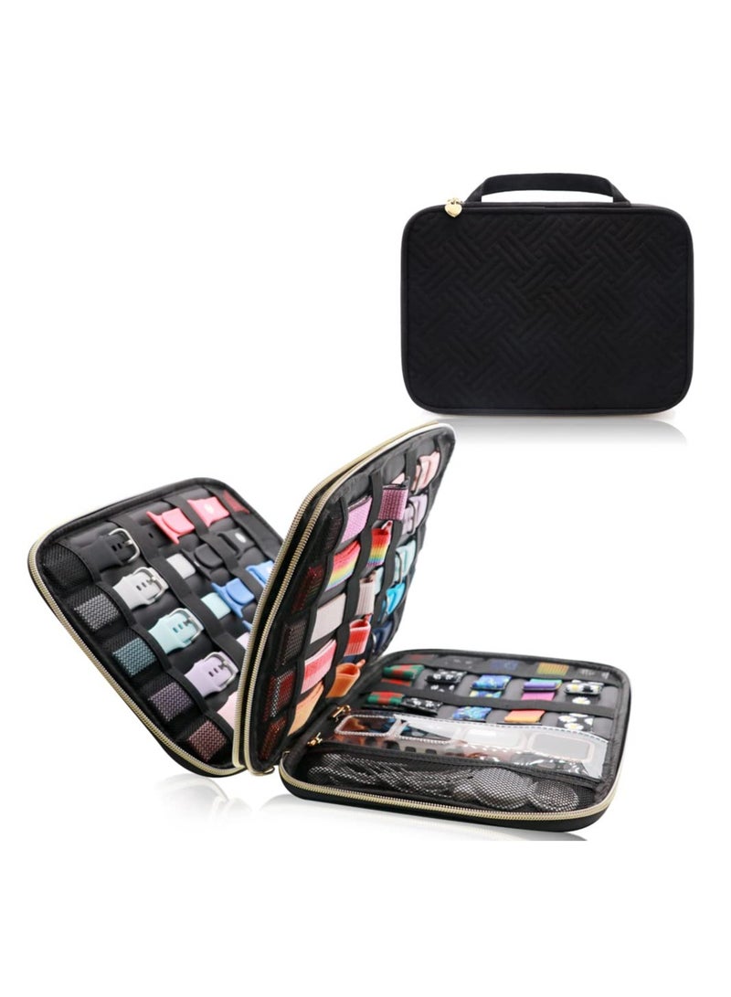 KASTWAVE Velvet Watch Band Storage Case Holds 35 Watch Straps Watch Band Organizer for Apple Watch Band Case Accessories Watch Band Holder of Women, Large Capacity & Watch Bands Protective Case (Black) - Image 1