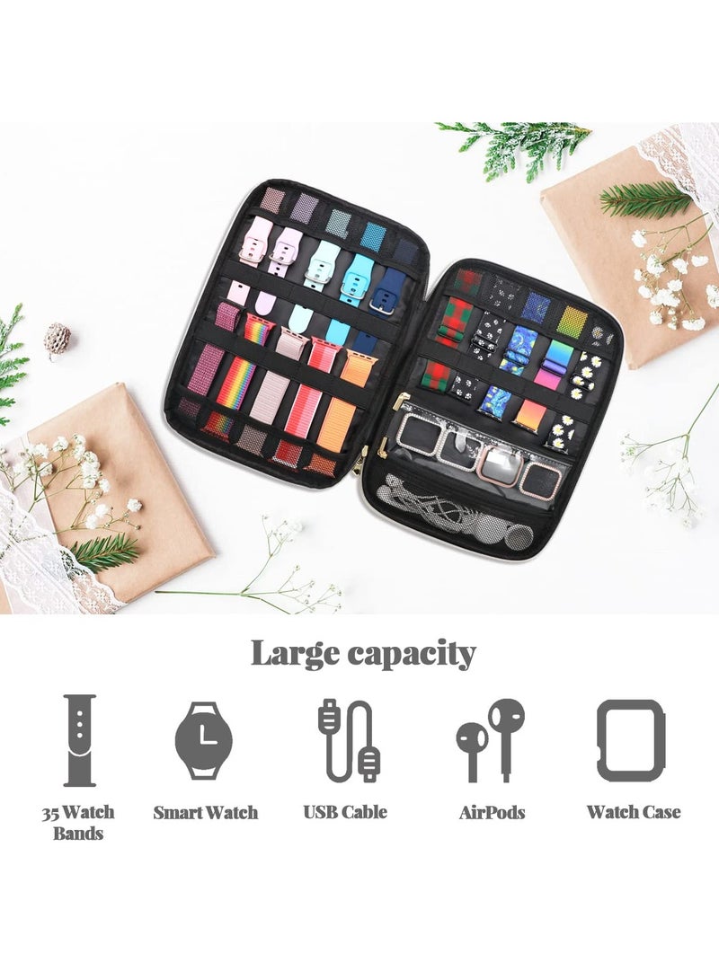 KASTWAVE Velvet Watch Band Storage Case Holds 35 Watch Straps Watch Band Organizer for Apple Watch Band Case Accessories Watch Band Holder of Women, Large Capacity & Watch Bands Protective Case (Black) - Image 3
