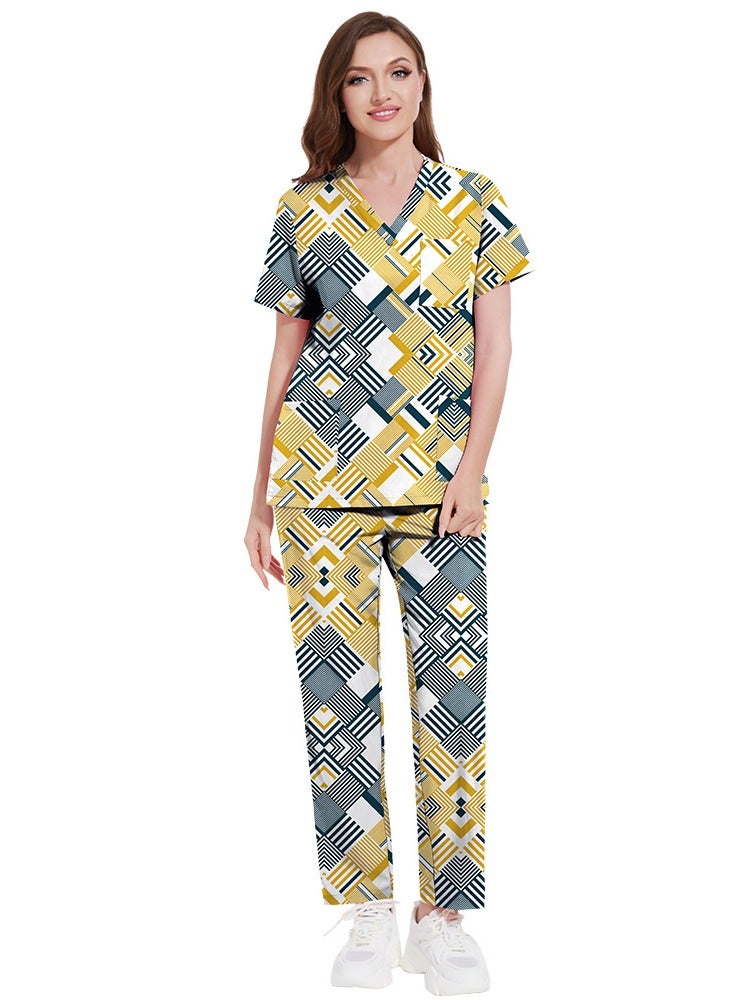 KUYING New V-neck Printed Slim Fit Short Sleeved Pants For Hospital And Clinic Work Clothes  - Image 1