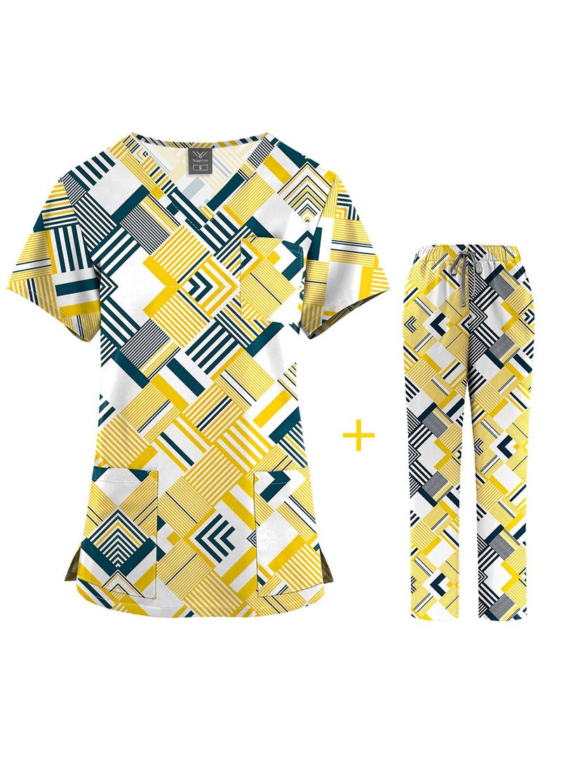 KUYING New V-neck Printed Slim Fit Short Sleeved Pants For Hospital And Clinic Work Clothes  - Image 2