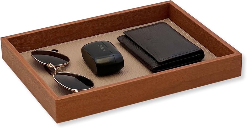 LeArt Valet Tray for Men & Women – Leather Tray Organizer | Bedside, Nightstand, Office Desk Organizer Tray | Catchall Tray (Chestnut) - Image 1