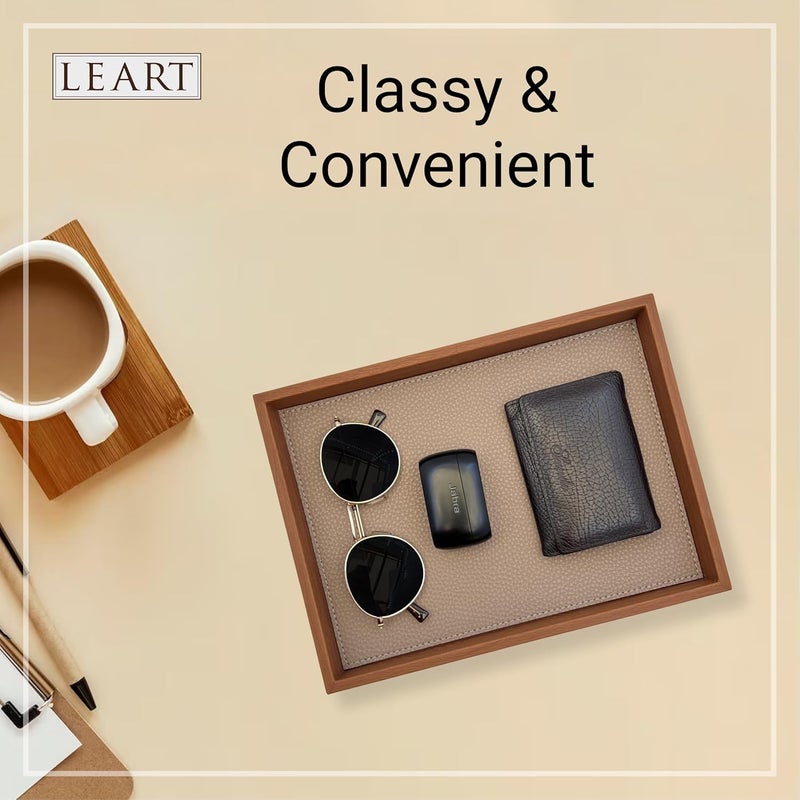 LeArt Valet Tray for Men & Women – Leather Tray Organizer | Bedside, Nightstand, Office Desk Organizer Tray | Catchall Tray (Chestnut) - Image 4