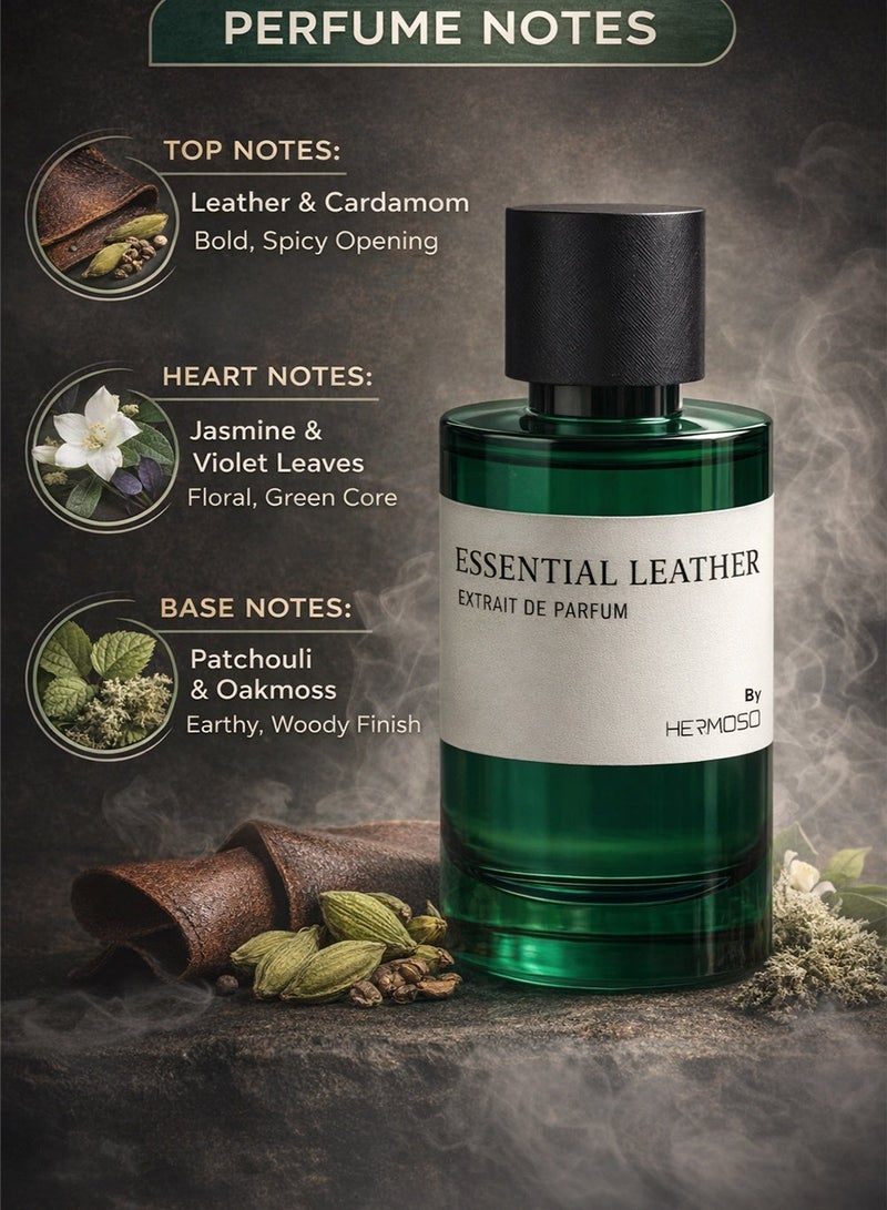 Hermoso عطر إسينشال ليذر إكستريت دي بارفان ١٠٠ مل | عطر جلدي للرجال برائحة الباتشولي وطحلب السنديان | عطر جلدي يدوم طويلاً للرجال - Image 2