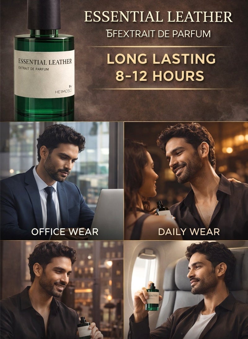 Hermoso عطر إسينشال ليذر إكستريت دي بارفان ١٠٠ مل | عطر جلدي للرجال برائحة الباتشولي وطحلب السنديان | عطر جلدي يدوم طويلاً للرجال - Image 3