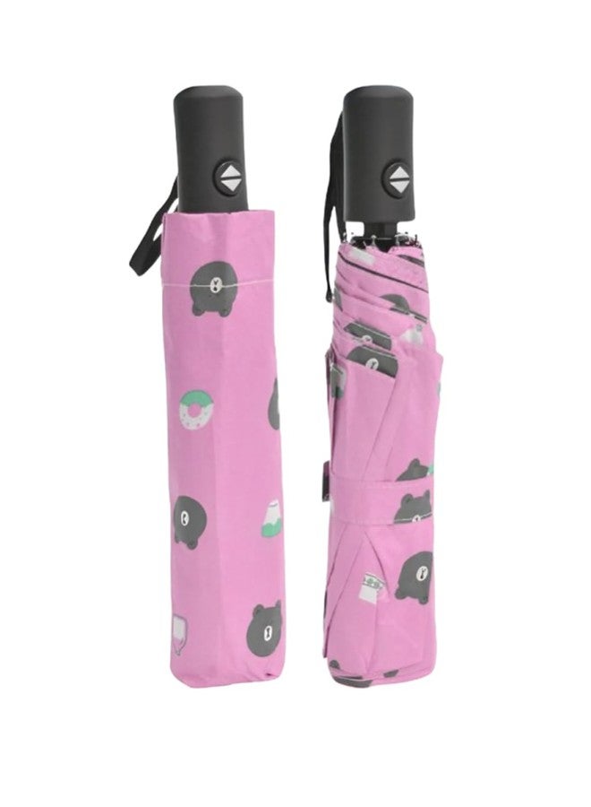 FABINALIV Pink Cartoon Print Auto ON/OFF Waterproof Automatic Compact Umbrella (FLUB-1026-Pink) - Image 1