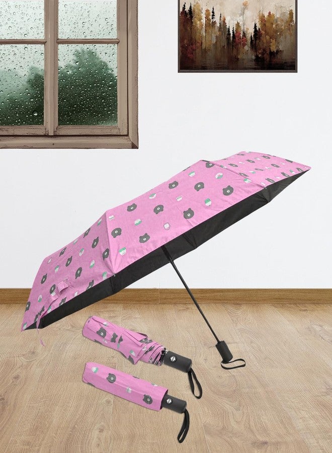 FABINALIV Pink Cartoon Print Auto ON/OFF Waterproof Automatic Compact Umbrella (FLUB-1026-Pink) - Image 4