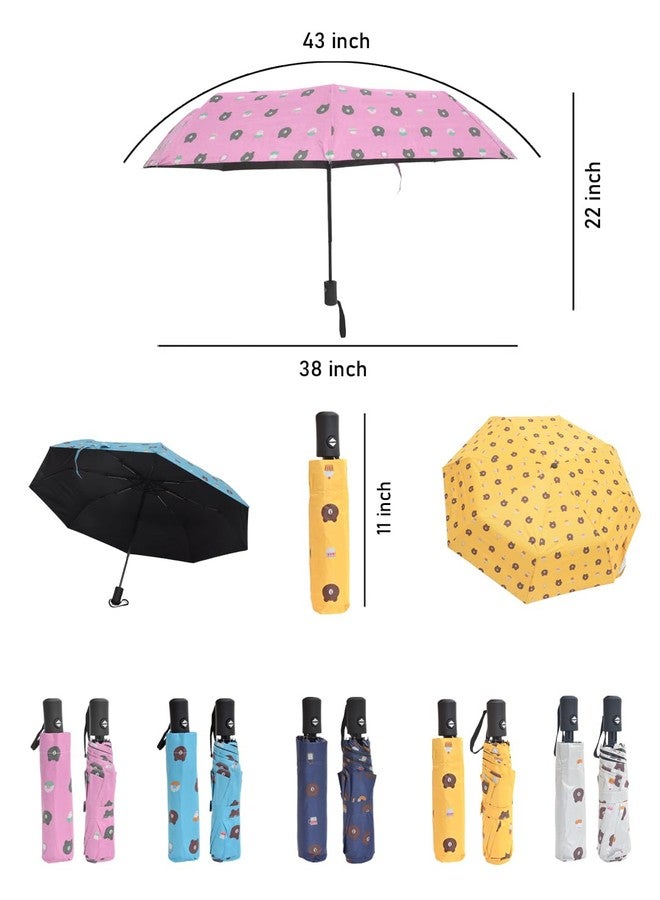 FABINALIV Pink Cartoon Print Auto ON/OFF Waterproof Automatic Compact Umbrella (FLUB-1026-Pink) - Image 5