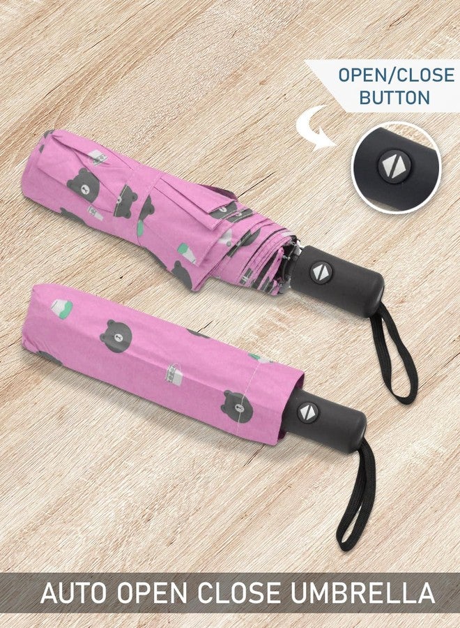 FABINALIV Pink Cartoon Print Auto ON/OFF Waterproof Automatic Compact Umbrella (FLUB-1026-Pink) - Image 3