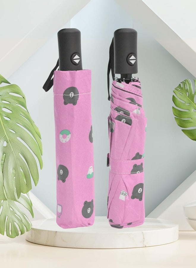 FABINALIV Pink Cartoon Print Auto ON/OFF Waterproof Automatic Compact Umbrella (FLUB-1026-Pink) - Image 2