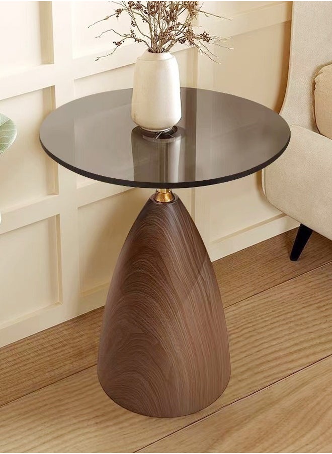 C&C Home Multifunction Modern Design Round Coffee Table Luxury Glass Tabletop End Table Stronge Wood Base Side Table Center Table for Living Room Bedroom Home Office Furniture 45x55 cm  - Image 1