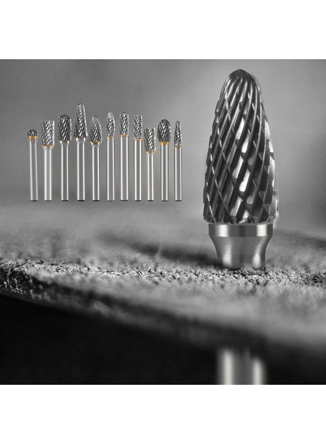 HIDOTOL Carbide Burr Set 1/4" Shank 10PC Tungsten Double Cut Carbide Rotary Burr Set for Metal and Wood Carving, Grinding, Polishing, Engraving, Drilling in Sturdy Round Case. - Image 5