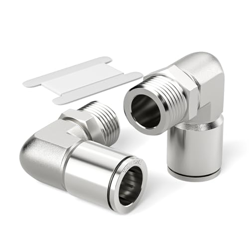 TAILONZ PNEUMATIC 304 Stainless Steel Male Elbow - 1/4 Inch Tube OD x 3/8 Inch NPT Thread 90 Push to Connect Tube Fitting PL-1/4-N3 (Pack of 2) - Image 1