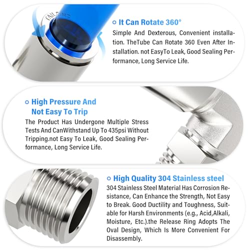 TAILONZ PNEUMATIC 304 Stainless Steel Male Elbow - 1/4 Inch Tube OD x 3/8 Inch NPT Thread 90 Push to Connect Tube Fitting PL-1/4-N3 (Pack of 2) - Image 3