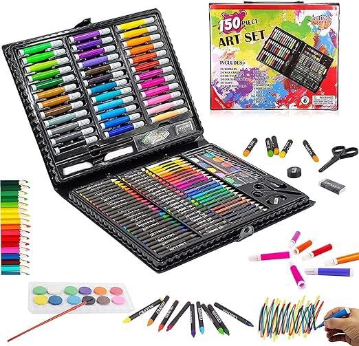 Kitchen Bloom Art Set for Kids, 150 Pieces Drawing and Painting Supplies, Markers, Water Colours, Brushes, Colour Pencils, Crayons with Case, Multicolour - Image 5