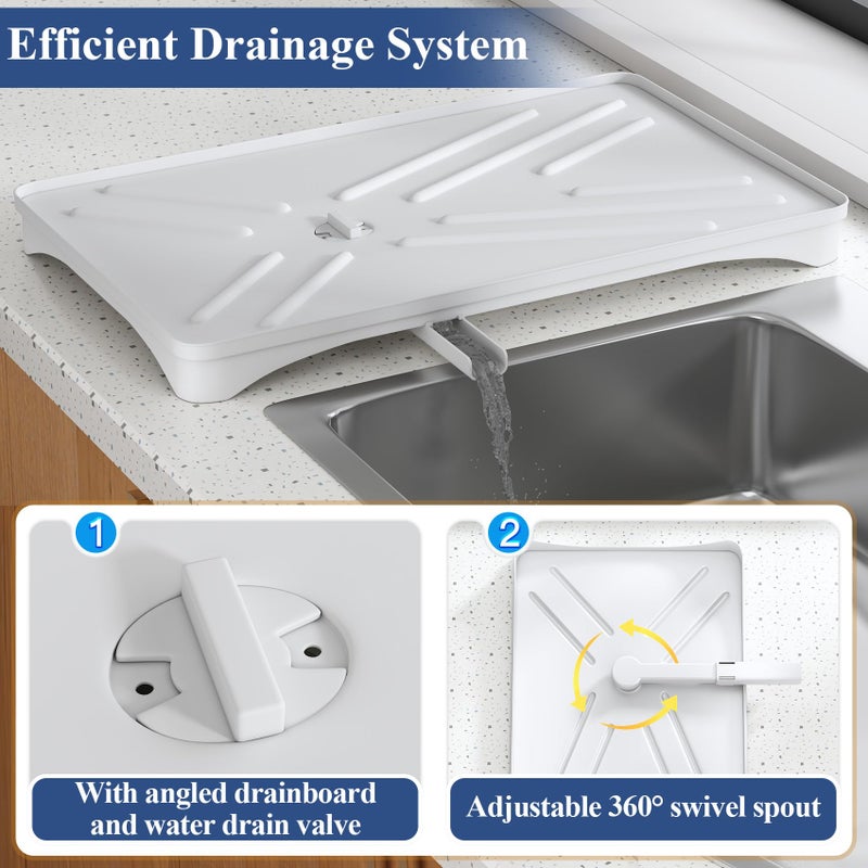 SNTD Dish Drying Rack for Kitchen Counter - Large Dish Rack with Drainboard, Rustproof Dish Drainer with Utensil Holder for Sink, White - Image 3