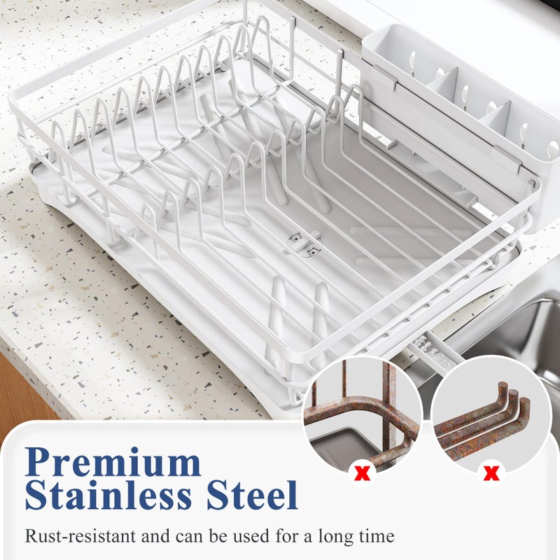 SNTD Dish Drying Rack for Kitchen Counter - Large Dish Rack with Drainboard, Rustproof Dish Drainer with Utensil Holder for Sink, White - Image 5