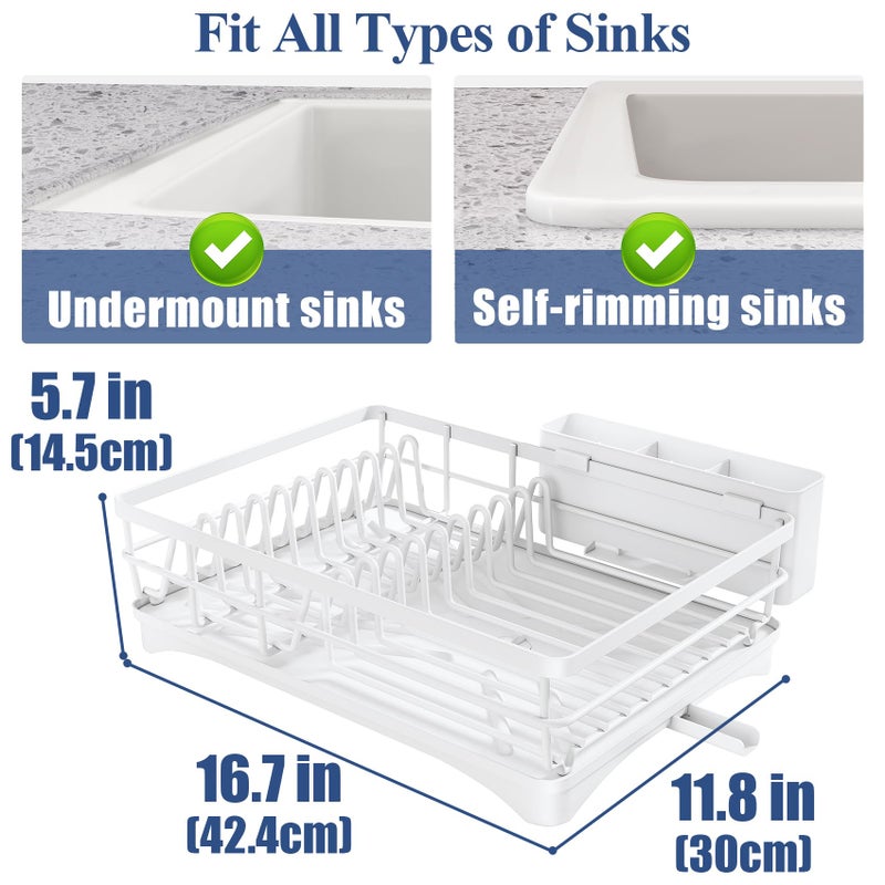 SNTD Dish Drying Rack for Kitchen Counter - Large Dish Rack with Drainboard, Rustproof Dish Drainer with Utensil Holder for Sink, White - Image 4