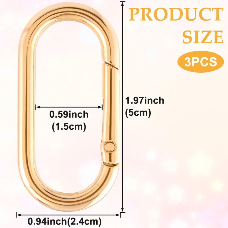 STSTR 3 PCS Oval Spring Ring Clips, Light Gold Metal Keyring Purse Clip, Heavy Duty Opening O Ring Carabiner for Keychains, Buckle Clasp for Backpacks, Purse, Keys, Bag Strap (1.97 Ã— 0.94 Inch) - Image 2