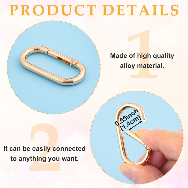 STSTR 3 PCS Oval Spring Ring Clips, Light Gold Metal Keyring Purse Clip, Heavy Duty Opening O Ring Carabiner for Keychains, Buckle Clasp for Backpacks, Purse, Keys, Bag Strap (1.97 Ã— 0.94 Inch) - Image 3