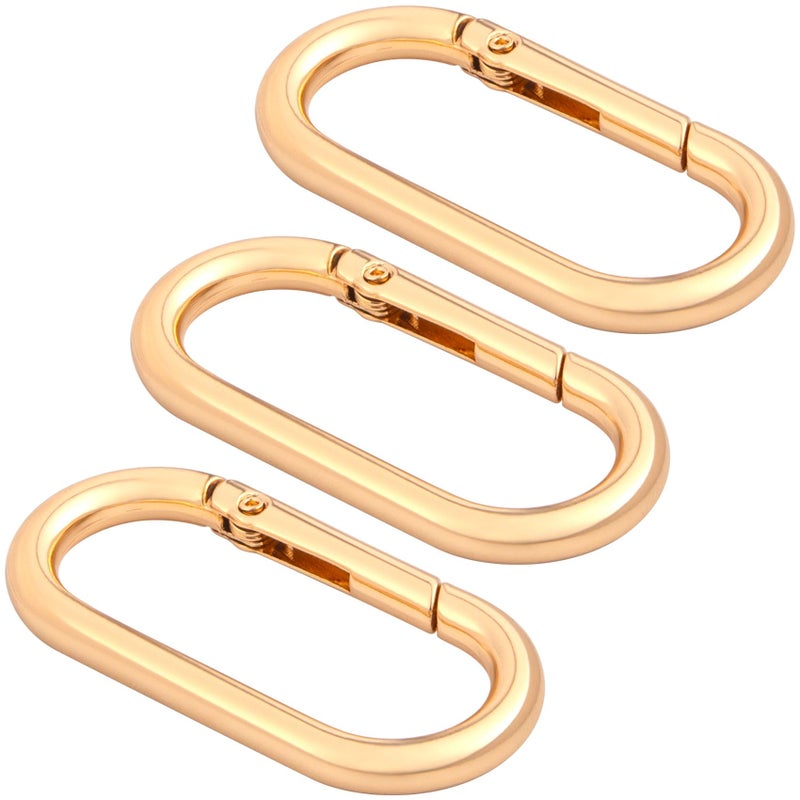 STSTR 3 PCS Oval Spring Ring Clips, Light Gold Metal Keyring Purse Clip, Heavy Duty Opening O Ring Carabiner for Keychains, Buckle Clasp for Backpacks, Purse, Keys, Bag Strap (1.97 Ã— 0.94 Inch) - Image 1