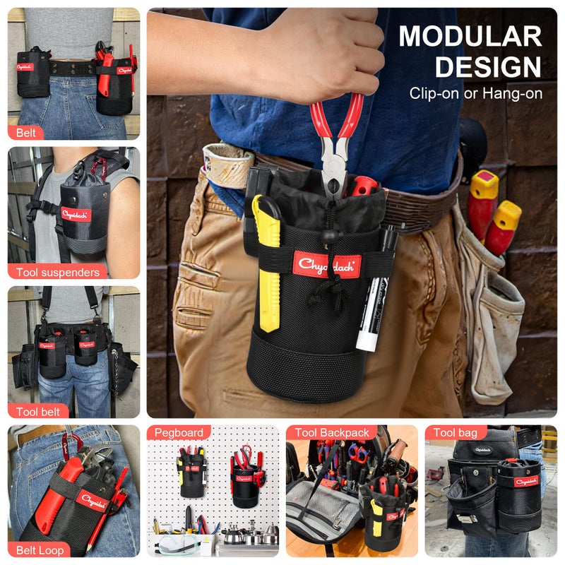 Chyaidach Tool Belt Pouch with Belt Clip, Steel Liner & Carabiner, Clip On Tool Pouch Bag for Nails, Screws â€“ Fits All Belts, Backpack & Bag â€“ Ideal for Carpenter, Electrician, Contractor - Image 3