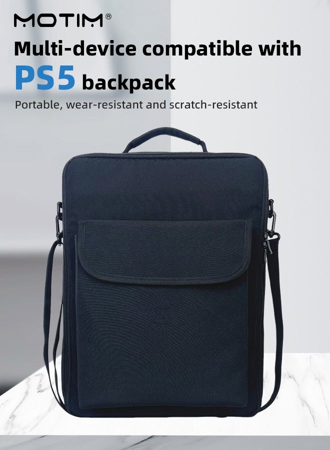 Motim Travel Case Storage Bag Backpack Shoulder Bag for PS5, Shockproof Console Carrying Case Compatible with PlayStation 5, Console Digital Storage Organizer for Controllers Cables and Other Accessories  - Image 1