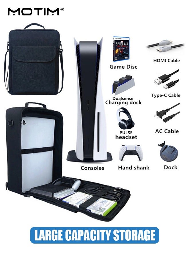 Motim Travel Case Storage Bag Backpack Shoulder Bag for PS5, Shockproof Console Carrying Case Compatible with PlayStation 5, Console Digital Storage Organizer for Controllers Cables and Other Accessories  - Image 2