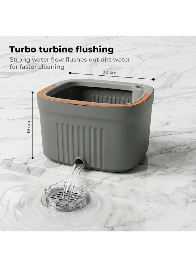 UShop U Shop | Durable spin mop for long-lasting home and office use; system separating clean and dirty water; 360-degree spinning wringing mechanism; floor cleaning with two microfiber pads. - Image 2