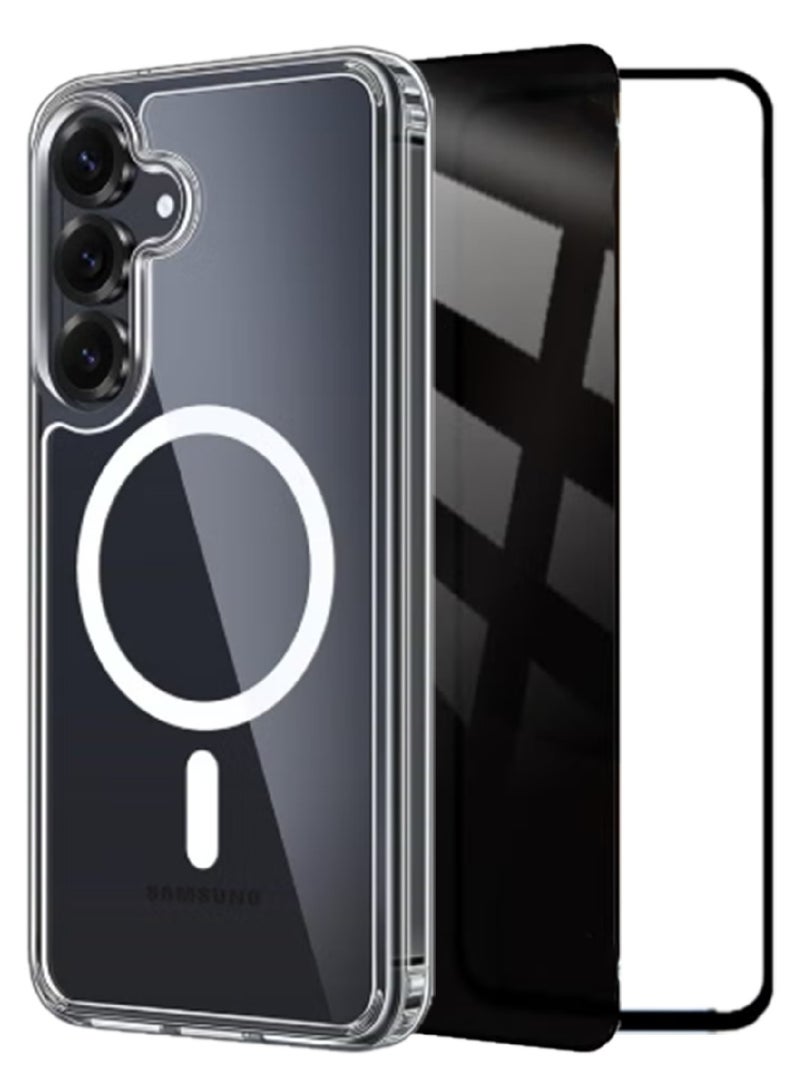 MOBM Samsung Galaxy S25 FE Clear Magnetic Case with Privacy Screen Protector and Tempered Glass Pack of 3 - Image 1