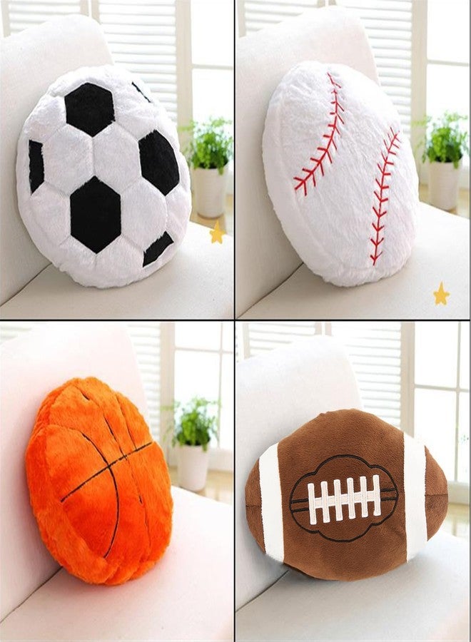 XIAOHONG 4 Pcs Sports Throw Pillows Fluffy Stuffed Soccer Ball Plush Pillow Baseball Throw Pillow Soft Stuffed Basketball Plush Pillows Football Shaped Plush Toy Sport Theme Cushion for Kids Room Decoration - Image 4
