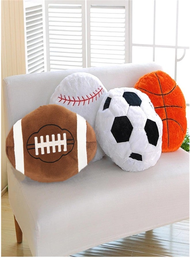 XIAOHONG 4 Pcs Sports Throw Pillows Fluffy Stuffed Soccer Ball Plush Pillow Baseball Throw Pillow Soft Stuffed Basketball Plush Pillows Football Shaped Plush Toy Sport Theme Cushion for Kids Room Decoration - Image 1