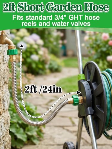MADHOLLY 2ft Short Garden Leader Hose with Female to Female Connector 435psi Leakproof Kink Free Stainless Steel Water Hose Extension for Outdoor Yard Hoses Reel Cart - Image 3