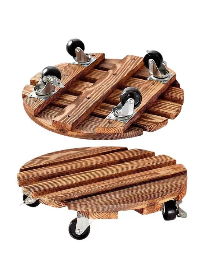 HOMESTAR Wooden Rolling Plant Stand with Wheels - Round Mobile Flower Pot Tray Holder, Rustic Decor for Indoor & Outdoor Garden, Easy Move - Image 1